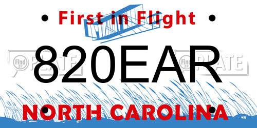 820EAR North Carolina License Plate