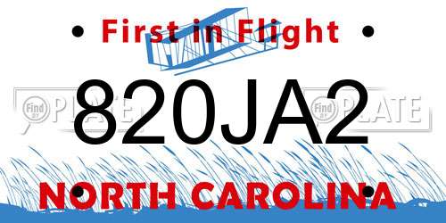 820JA2 North Carolina License Plate