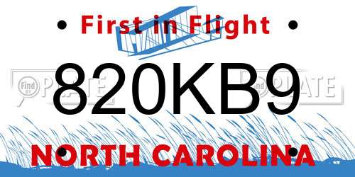 820KB9 North Carolina License Plate