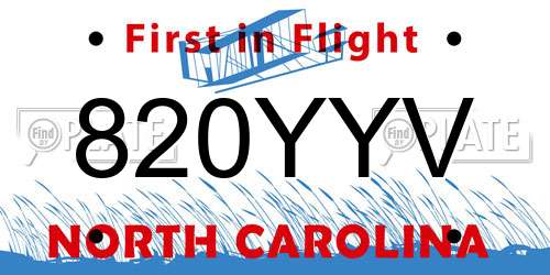 820YYV North Carolina License Plate