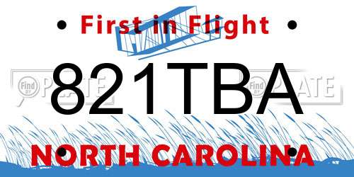 821TBA North Carolina License Plate
