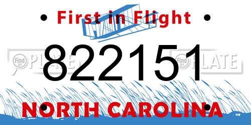 822151 North Carolina License Plate