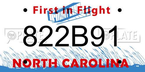 822B91 North Carolina License Plate