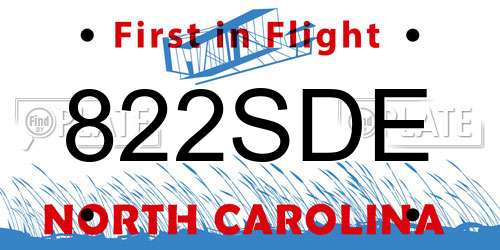 822SDE North Carolina License Plate