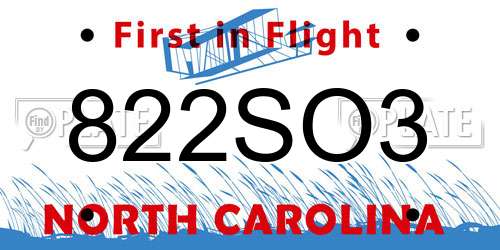 822SO3 North Carolina License Plate