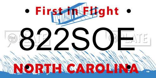 822SOE North Carolina License Plate