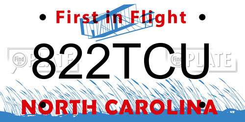 822TCU North Carolina License Plate
