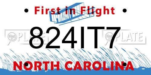 824IT7 North Carolina License Plate