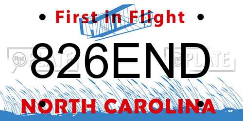 826END North Carolina License Plate