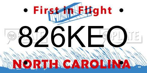 826KEO North Carolina License Plate