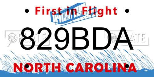 829BDA North Carolina License Plate
