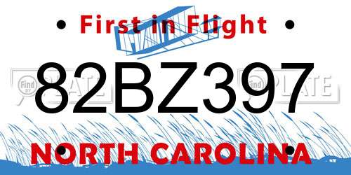 82BZ397 North Carolina License Plate