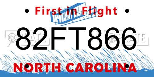 82FT866 North Carolina License Plate