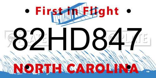 82HD847 North Carolina License Plate