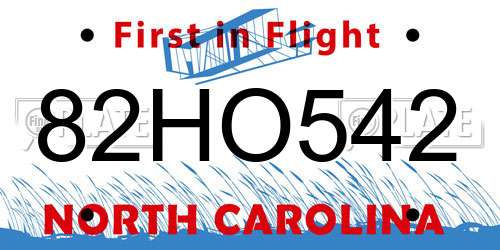 82HO542 North Carolina License Plate