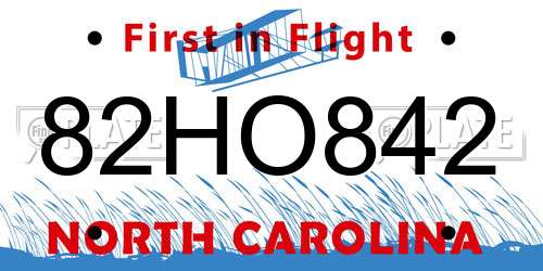 82HO842 North Carolina License Plate