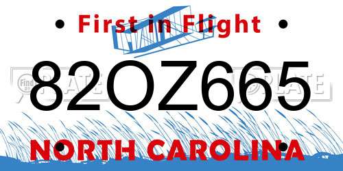 82OZ665 North Carolina License Plate