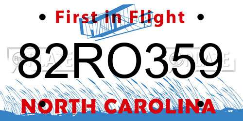 82RO359 North Carolina License Plate