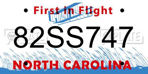 82SS747 North Carolina License Plate