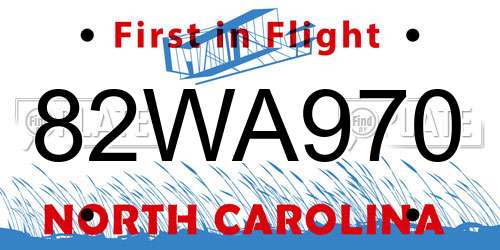 82WA970 North Carolina License Plate