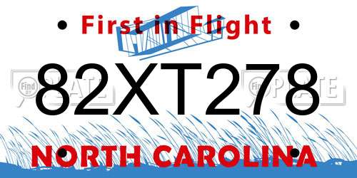 82XT278 North Carolina License Plate