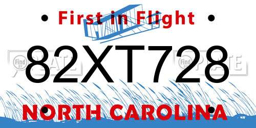 82XT728 North Carolina License Plate
