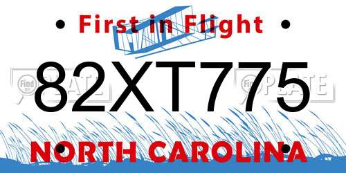 82XT775 North Carolina License Plate