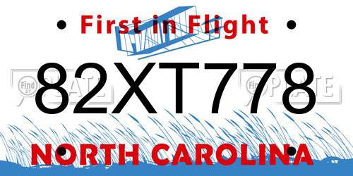 82XT778 North Carolina License Plate