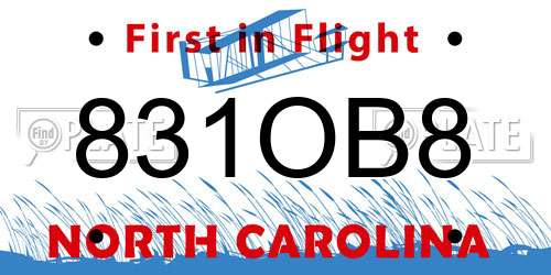 831OB8 North Carolina License Plate
