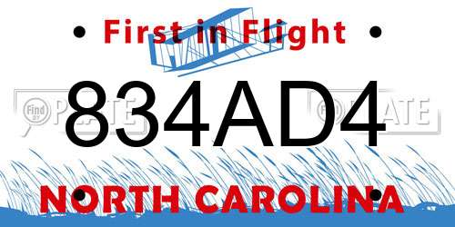 834AD4 North Carolina License Plate