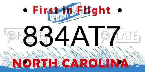 834AT7 North Carolina License Plate
