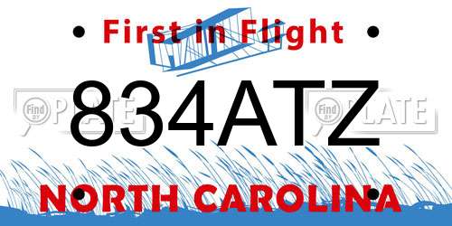 834ATZ North Carolina License Plate