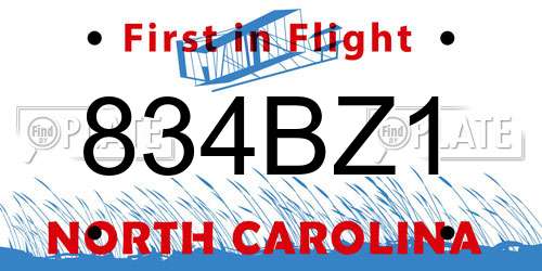 834BZ1 North Carolina License Plate