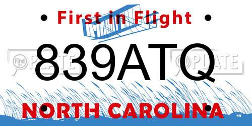 839ATQ North Carolina License Plate