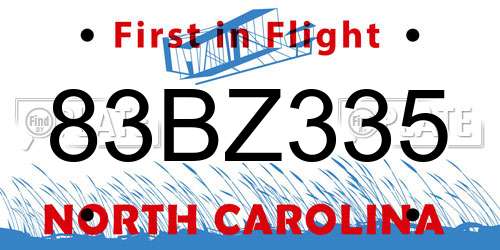 83BZ335 North Carolina License Plate