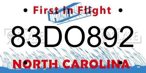 83DO892 North Carolina License Plate
