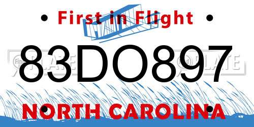 83DO897 North Carolina License Plate