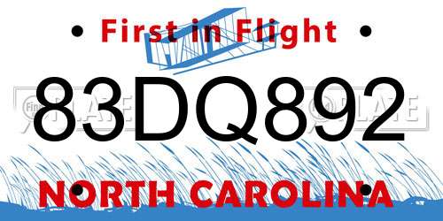 83DQ892 North Carolina License Plate