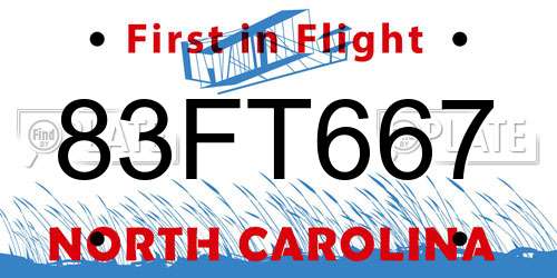 83FT667 North Carolina License Plate