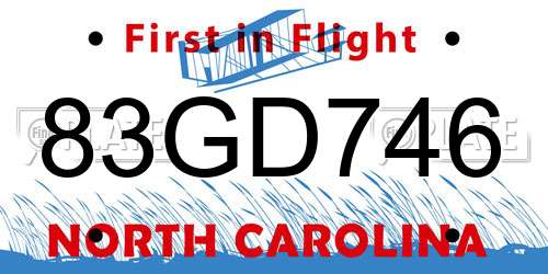 83GD746 North Carolina License Plate