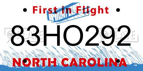83HO292 North Carolina License Plate