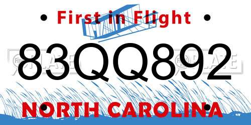 83QQ892 North Carolina License Plate