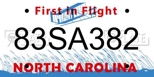 83SA382 North Carolina License Plate