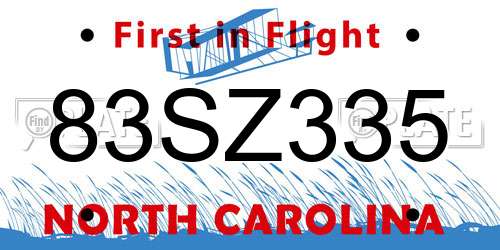 83SZ335 North Carolina License Plate