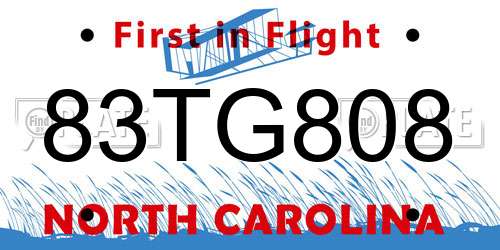 83TG808 North Carolina License Plate