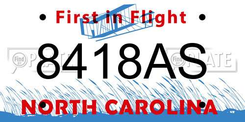 8418AS North Carolina License Plate