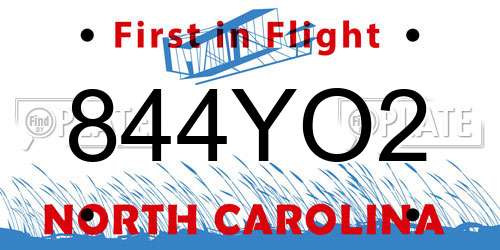 844YO2 North Carolina License Plate