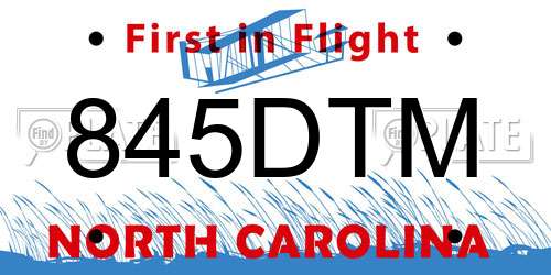 845DTM North Carolina License Plate