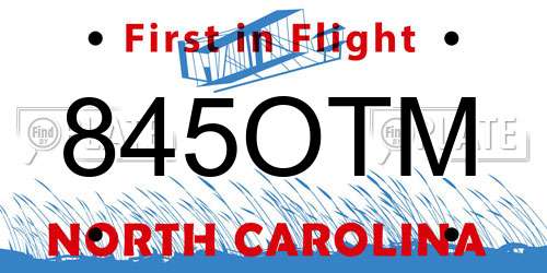 845OTM North Carolina License Plate