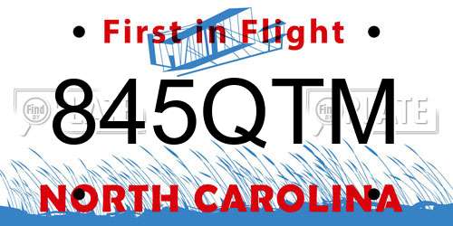 845QTM North Carolina License Plate